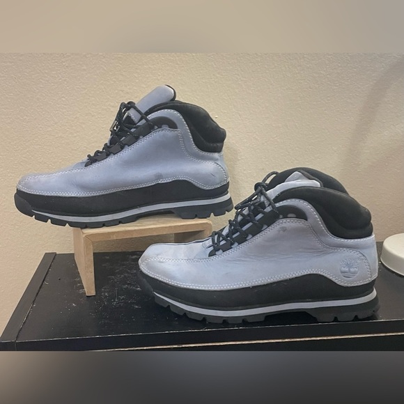 VINTAGE y2k 90s Timberland Euro-Dub Boots Soft Leather Streetwear Baby Blue 7.5 - Picture 1 of 11